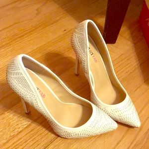 White cut out heels